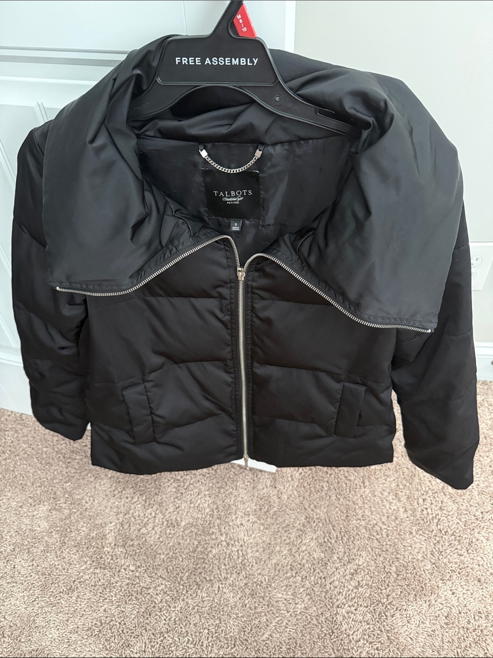 Talbots Black Puffer Jacket with Hooded Collar